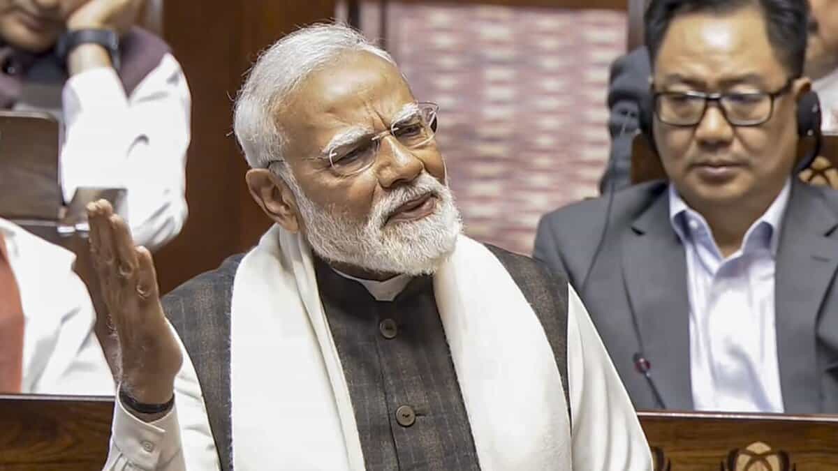 Prime Minister Narendra Modi in the Rajya Sabha