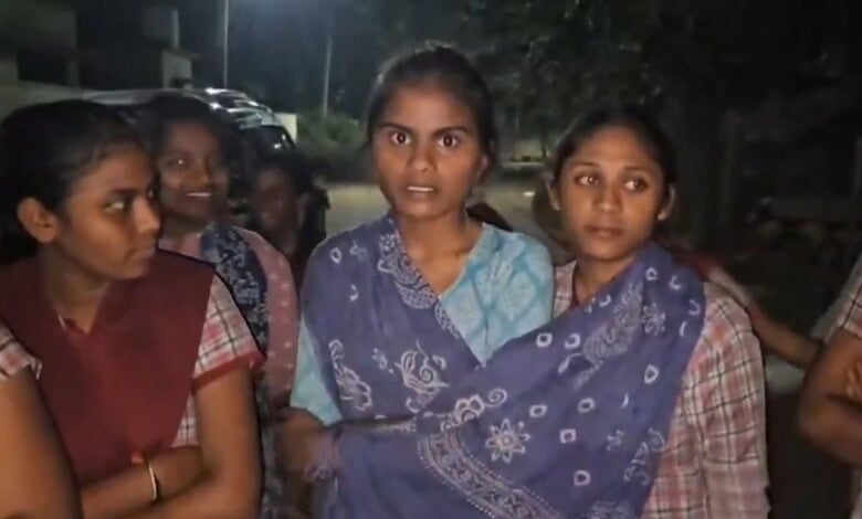 Students address the media after food poisoning incident in Mancherial