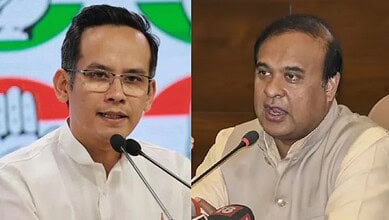 Congress leader Gaurav Gogoi (left) and Assam CM Himanta Biswa Sarma