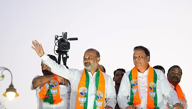 Union Minister Bandi Sanjay Kumar at a rally in Karimnagar