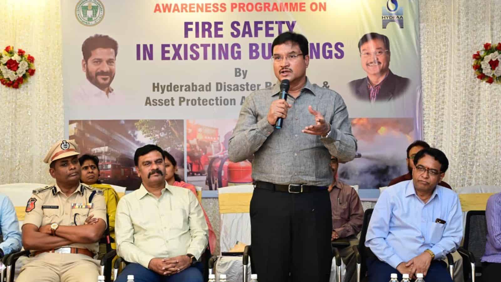Fire safety awareness session on existing building regulations in Hyderabad.