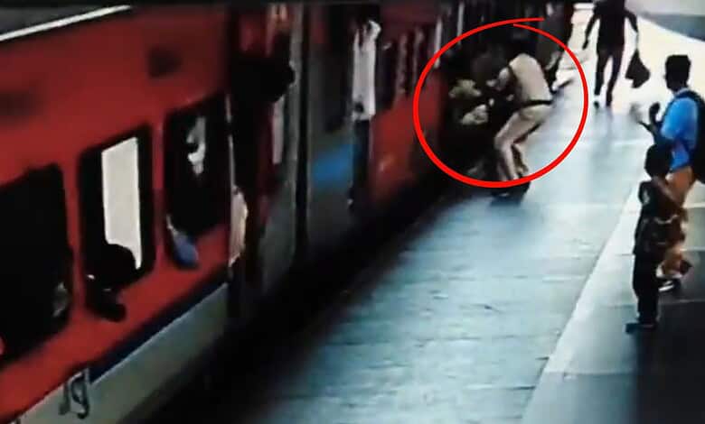 A RPF Head Constable saves a passenger's life at the Vijayawada Railway Station