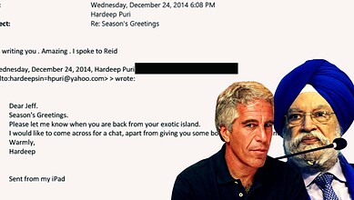 Hardeep Puri with a journalist, discussing emails and Epstein defence.