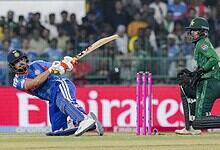 India's Ishan Kishan during an ICC Men's T20 World Cup 2026 cricket match between India and Pakistan at R Premadasa Stadium in Colombo on Sunday. (PTI Photo/Arun Sharma)