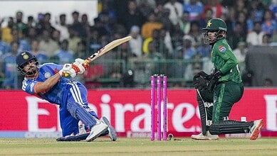 India's Ishan Kishan during an ICC Men's T20 World Cup 2026 cricket match between India and Pakistan at R Premadasa Stadium in Colombo on Sunday. (PTI Photo/Arun Sharma)