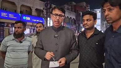 Protesters confront police after attack by Bajrang Dal members on cattle transporters in Hyderabad.