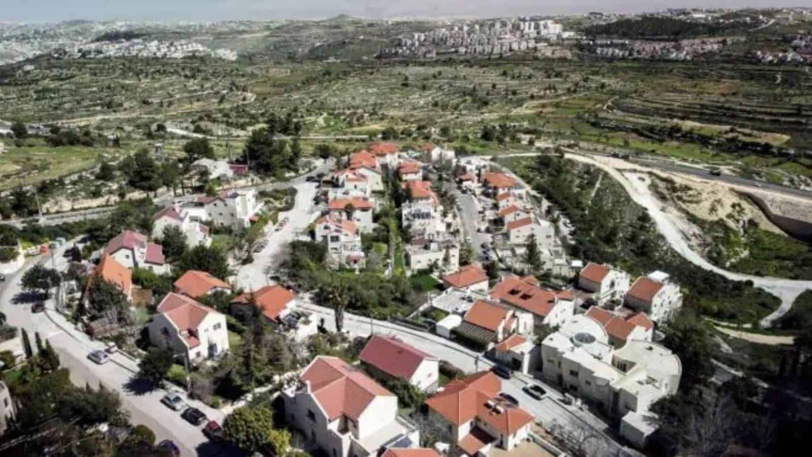 An aerial view of Israeli settlements in the West Bank