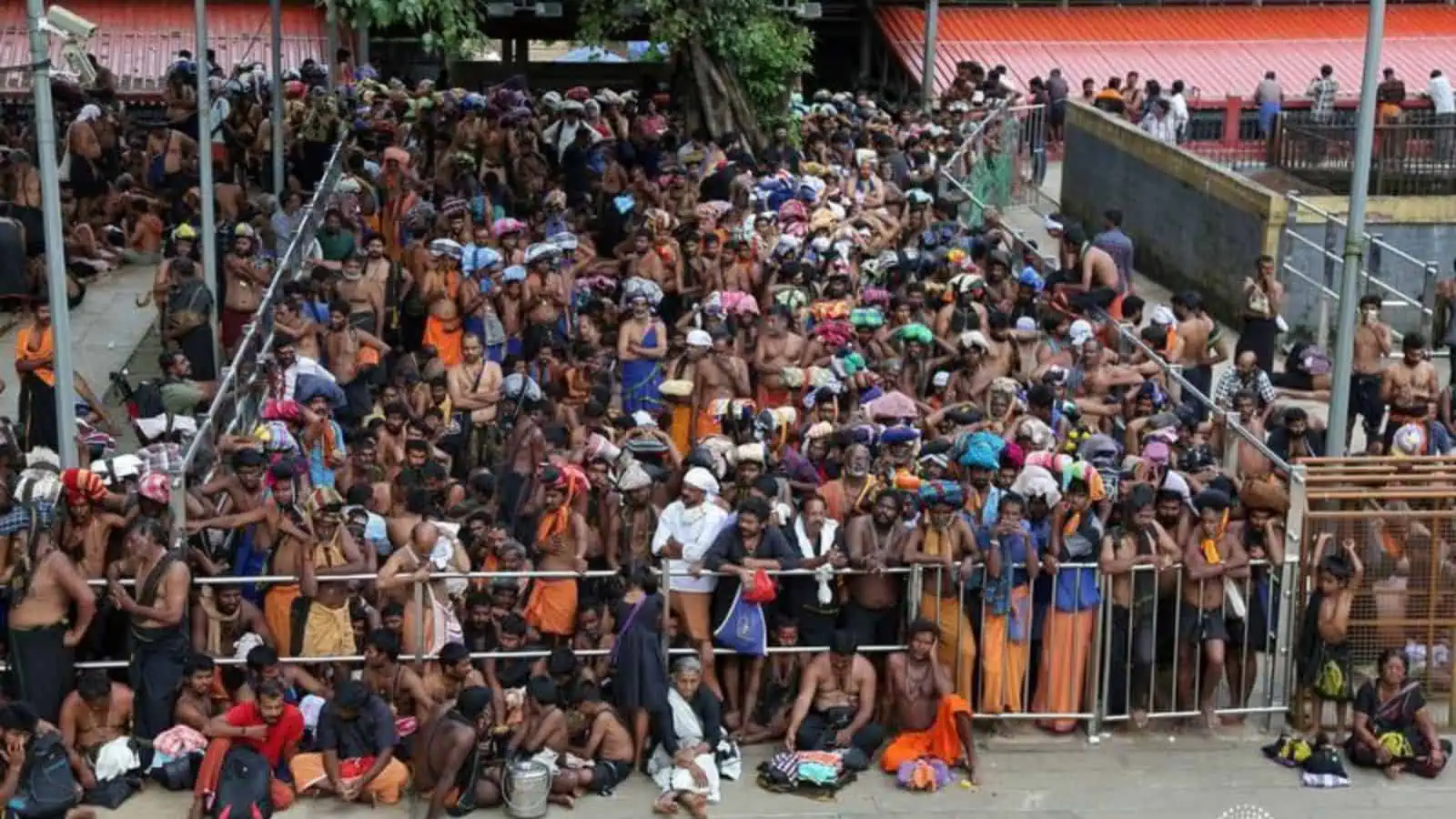 Large crowd protesting at Sabarimala temple against women's entry.