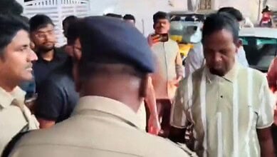 Foreigners being detained by police in Hyderabad for illegal residency.