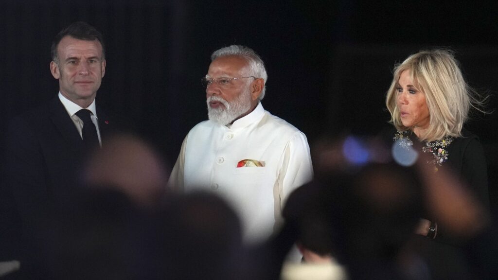 Indian Prime Minister Modi and French President Macron during talks.
