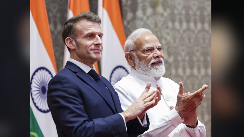 Indian Prime Minister Modi and French President Macron during talks in Mumbai.