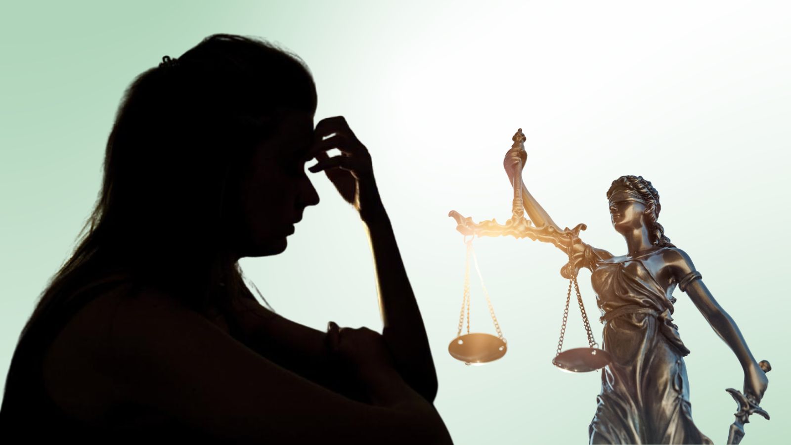 Woman in silhouette holding her head, symbolising confusion and distress in legal cases.