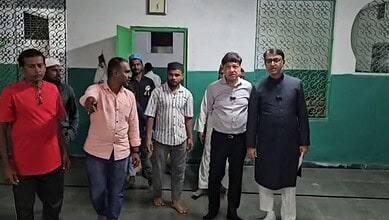 MBT Spokesperson Amjed Ullah Khan and Agarwal visit the vandalised mosque in Telangana
