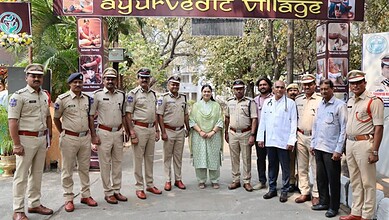 Telangana Prisons Department Director General Sowmya Mishra and others at the Ayurvedic Village