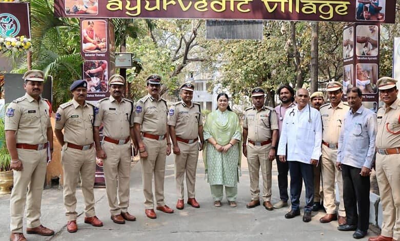 Telangana Prisons Department Director General Sowmya Mishra and others at the Ayurvedic Village