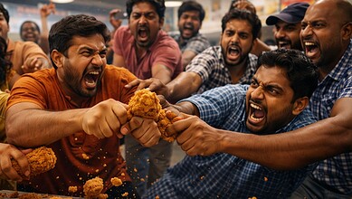 Students engaged in a lively chicken fight during a campus event at Kakatiya University.