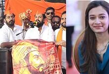 BJYM City President addressing crowd during protest against AIMIM leader.