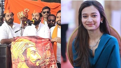 BJYM City President addressing crowd during protest against AIMIM leader.