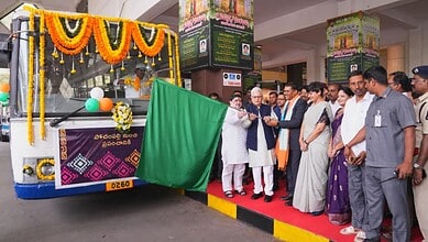 Telangana’s GI heritage showcased on TGSRTC buses during statewide unveiling event.