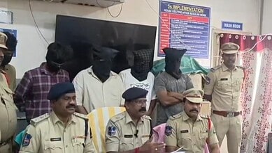 Police officers and suspects during an arrest related to a murder case.