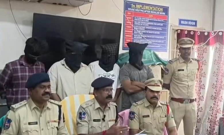 Police officers and suspects during an arrest related to a murder case.