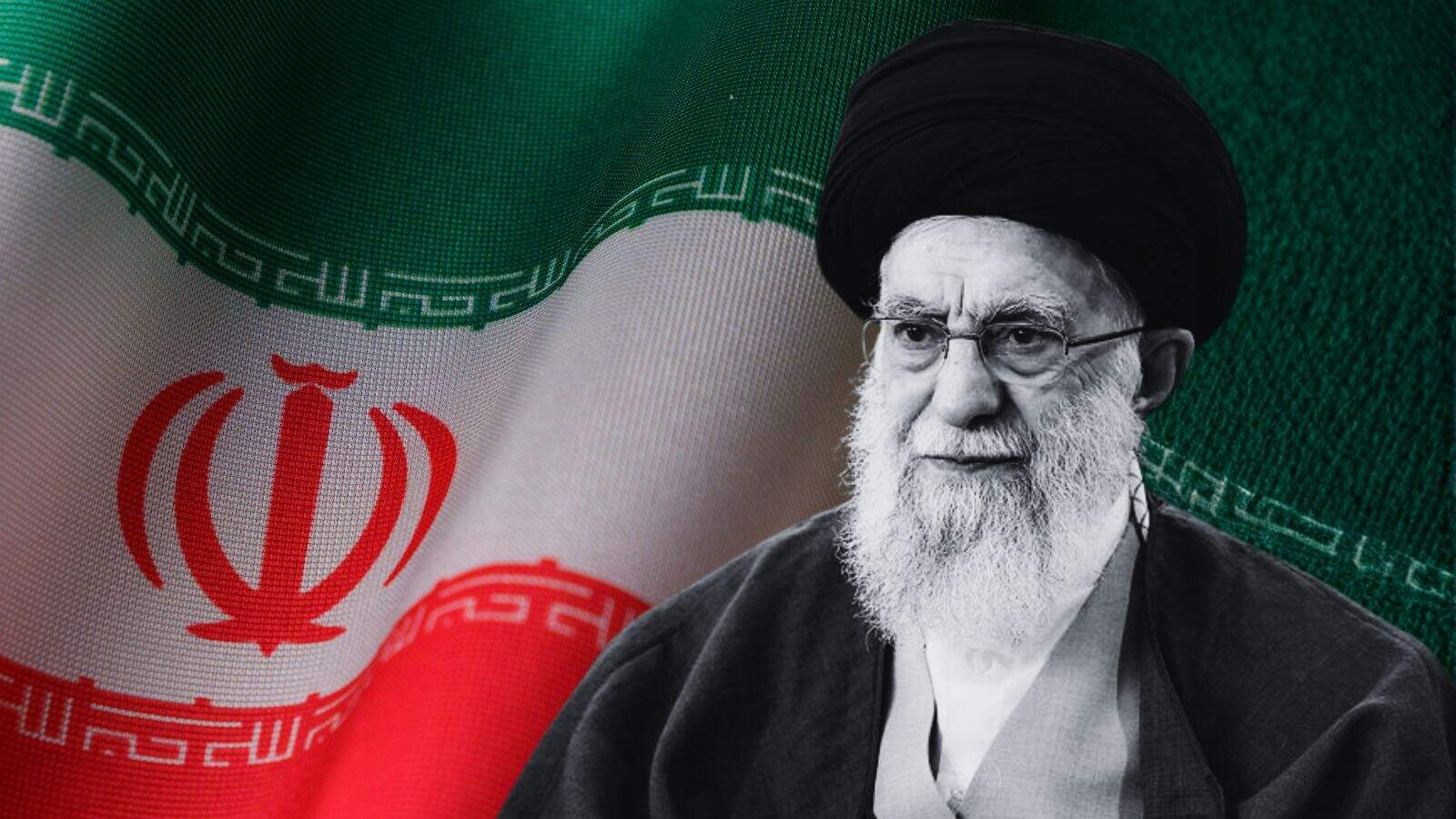 Ayatollah Khamenei, Iran's Supreme Leader, pictured with national flag during a public appearance.
