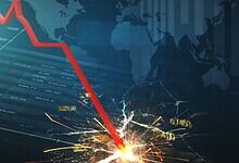 Graph showing Sensex and Nifty indices dropping 1% during mid-session trading.