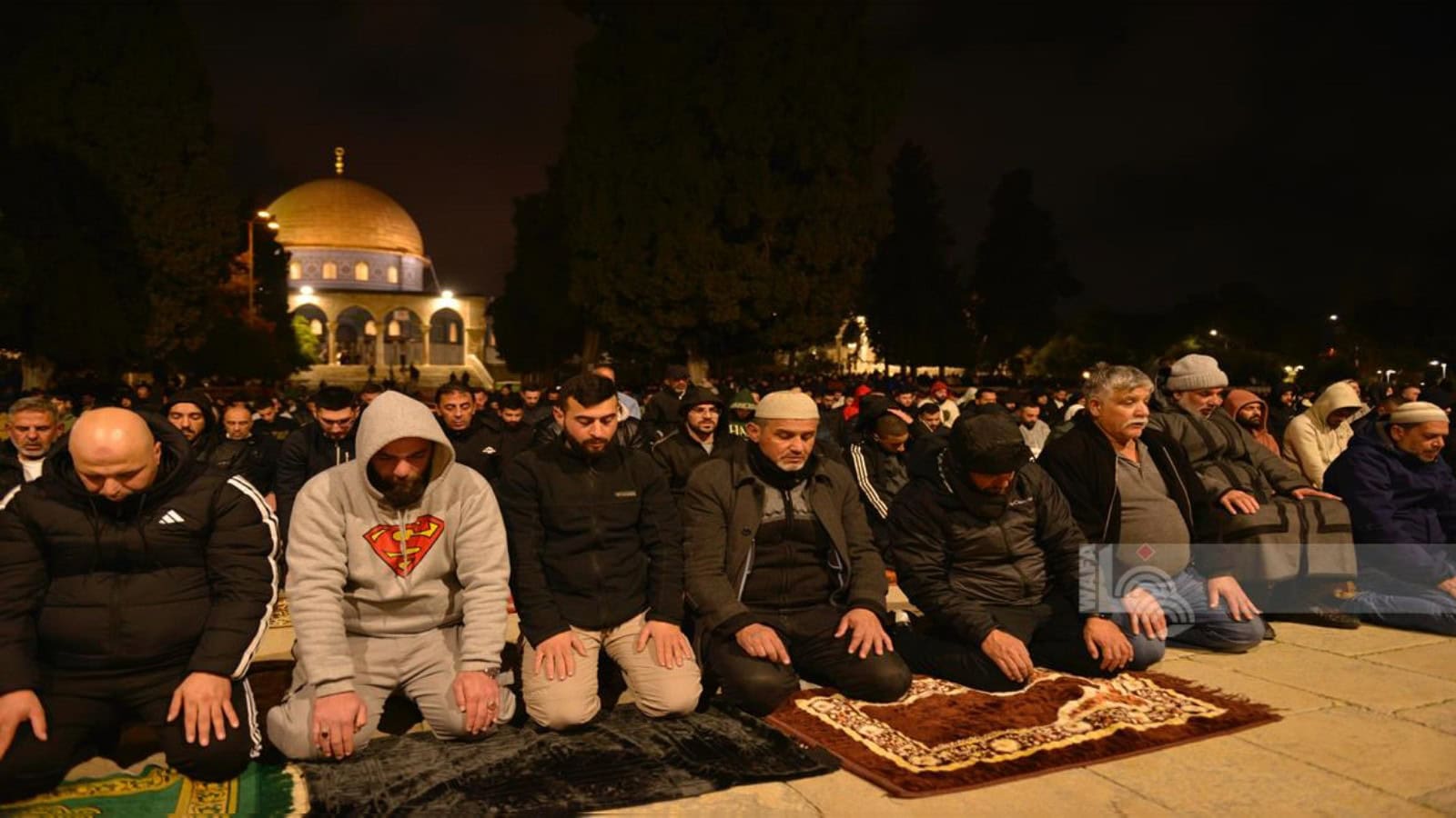 Worshippers perform Isha and Taraweeh prayers at Al-Aqsa Mosque in Jerusalem during Ramzan night.