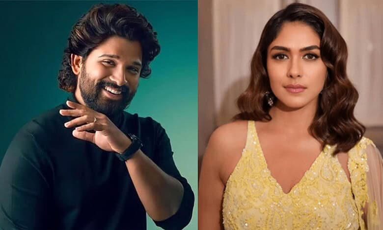 Allu Arjun and Mrunal Thakur together, smiling and posing for a photo.