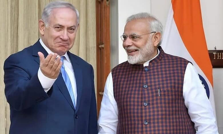 Indian Prime Minister Narendra Modi with Israeli Prime Minister Benjamin Netanyahu during an official meeting.