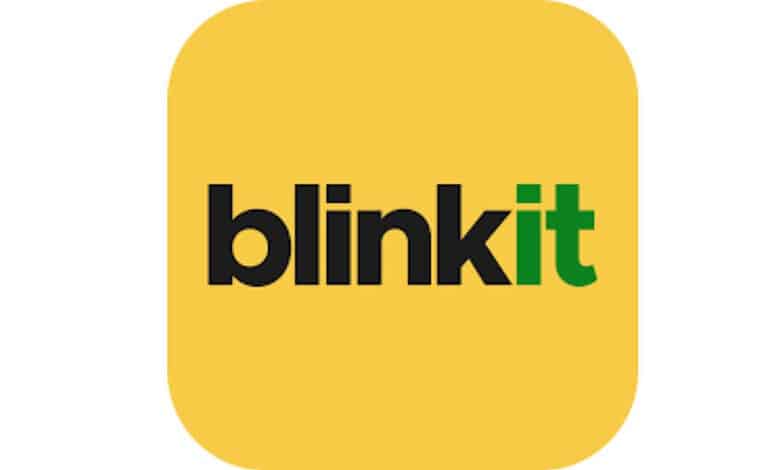 Blinkit logo with online shopping theme related to knife purchase investigation.