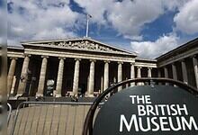 Exterior of the British Museum with classical architecture and columns.