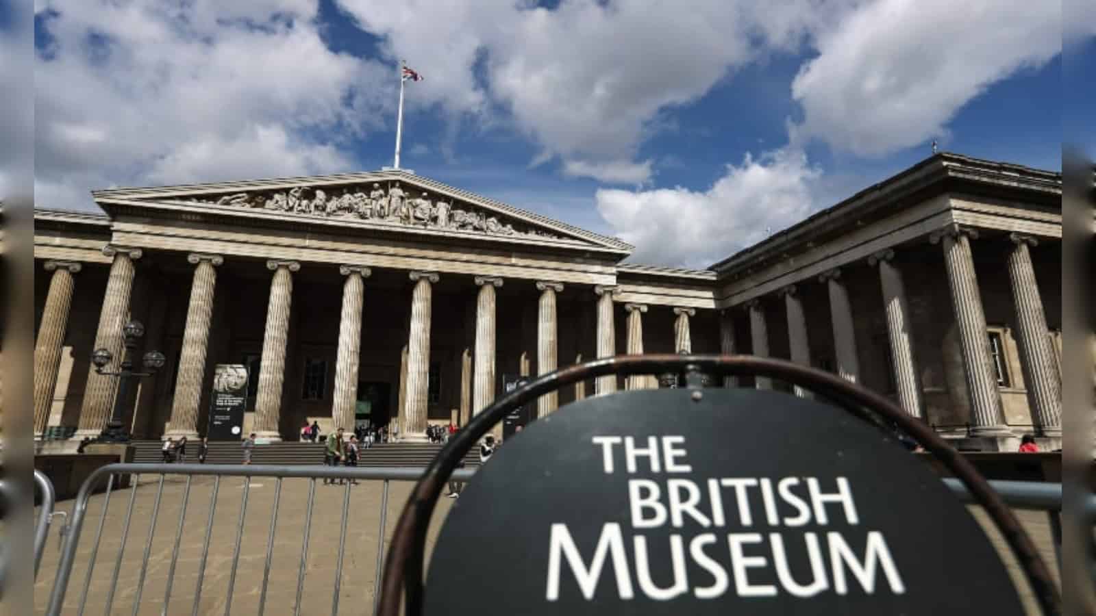 Exterior of the British Museum with classical architecture and columns.