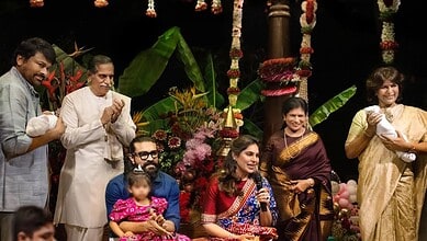 Konidela and Kamineni family members with the newborn twins