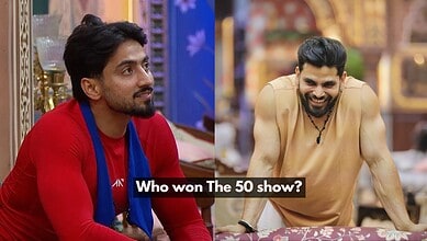 Faisal Shaikh and Shiv Thakare competing in The 50 show, highlighting the winner.