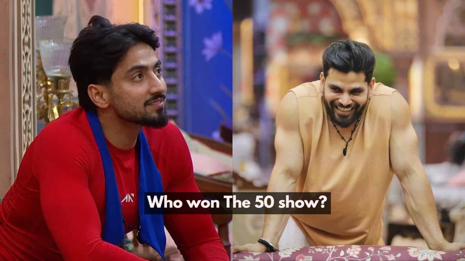 Faisal Shaikh and Shiv Thakare competing in The 50 show, highlighting the winner.