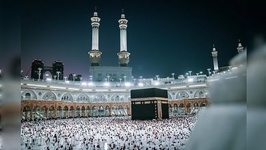 Muslim worshippers gathered around the Holy Kaaba at the Grand Mosque in Makkah during night prayers in Ramzan.