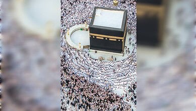 Worshippers offer prayers around the Kaaba at the Grand Mosque in Makkah during the holy month of Ramzan.