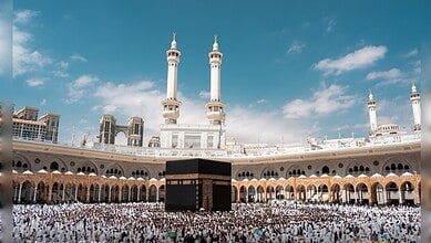 Muslim pilgrims perform Tawaf around the Holy Kaaba at the Grand Mosque in Makkah