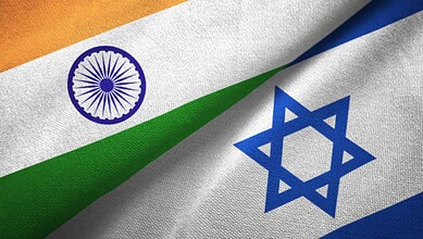 Indian and Israeli flags displayed together symbolising bilateral relations..