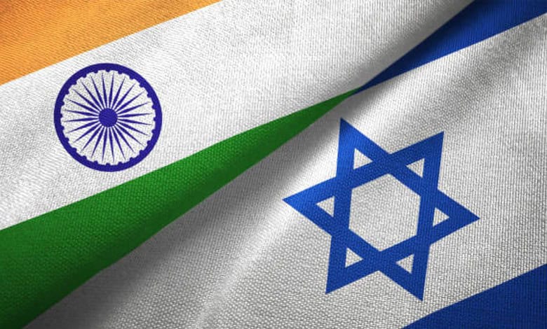 Indian and Israeli flags displayed together symbolising bilateral relations..