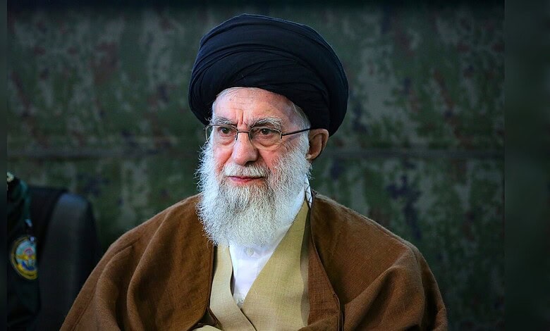 The image of Ali Khamenei, Iran’s Supreme Leader, wearing a black turban and glasses.