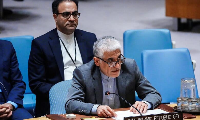 Iran’s UN envoy Amir Saeid Iravani speaks during a Security Council meeting in New York.