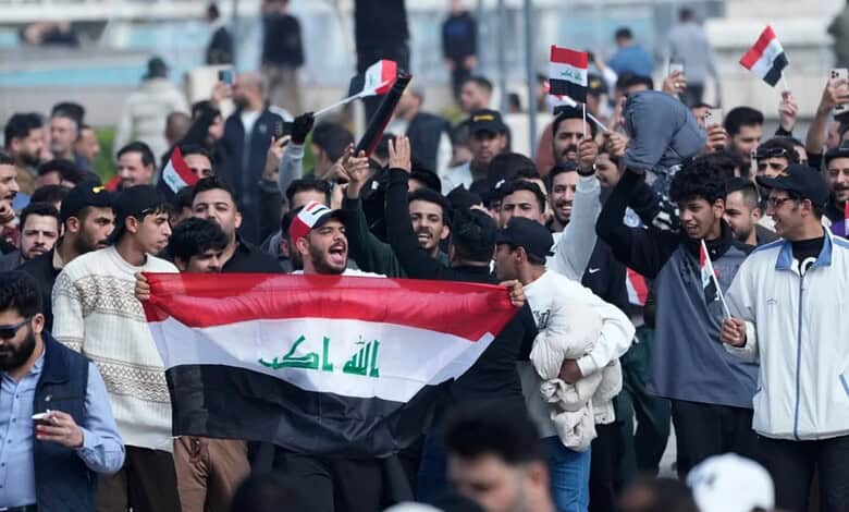 Iraqi traders protest against the imposition of customs duties on imported goods in Baghdad, Iraq, Sunday, Feb. 8, 2026. (AP Photo/Hadi Mizban)