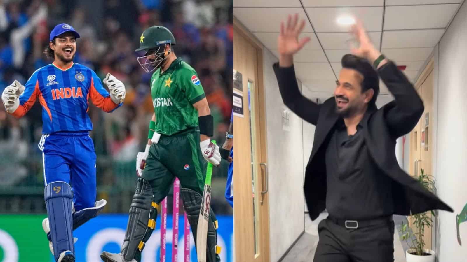 Irfan Pathan joyfully celebrates India's cricket win against Pakistan with Bollywood dance moves.
