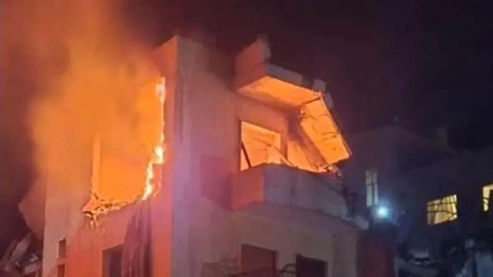 Building damaged by Israeli airstrikes in Lebanon’s Bekaa region during night hours.