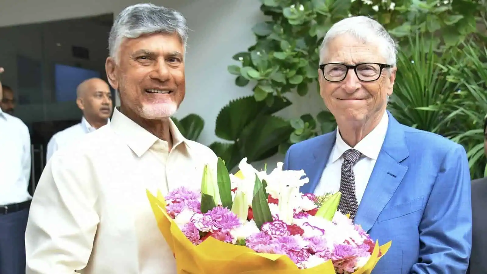 Andhra CM and Bill Gates during a meeting at Amaravati's secretariat.
