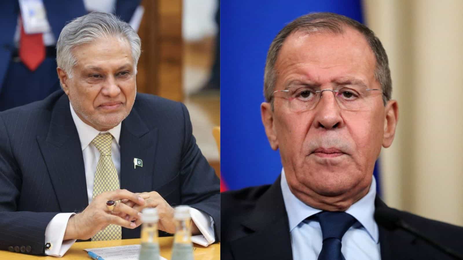 Pakistan Foreign Minister Ishaq Dar (left) and Russian Foreign Minister Sergey Lavrov (right)