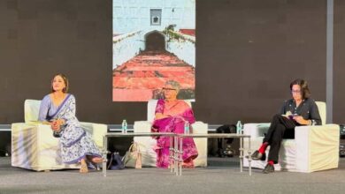 Image of authors Aanchal Malhotra, Rana Safvi and Eric Chopra at the History Literature Festival.