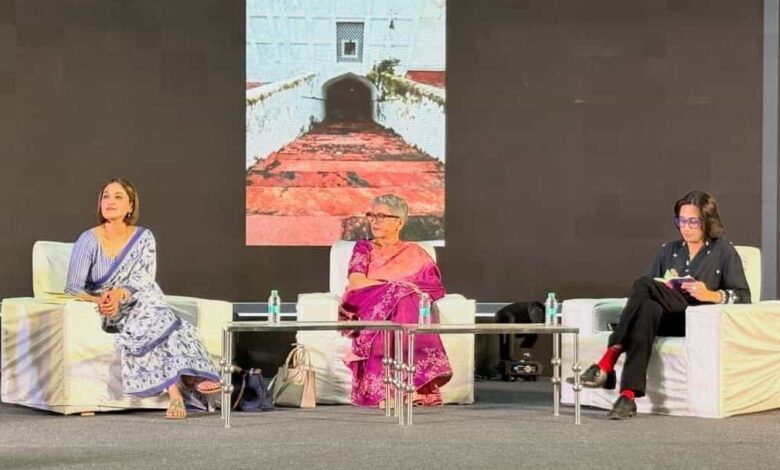 Image of authors Aanchal Malhotra, Rana Safvi and Eric Chopra at the History Literature Festival.